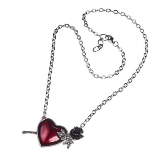 Wounded by Love Necklace – Alchemy Gothic Heart ✦ Sword ✦ Red Crystal ✦ Pewter - Picture 2 of 2